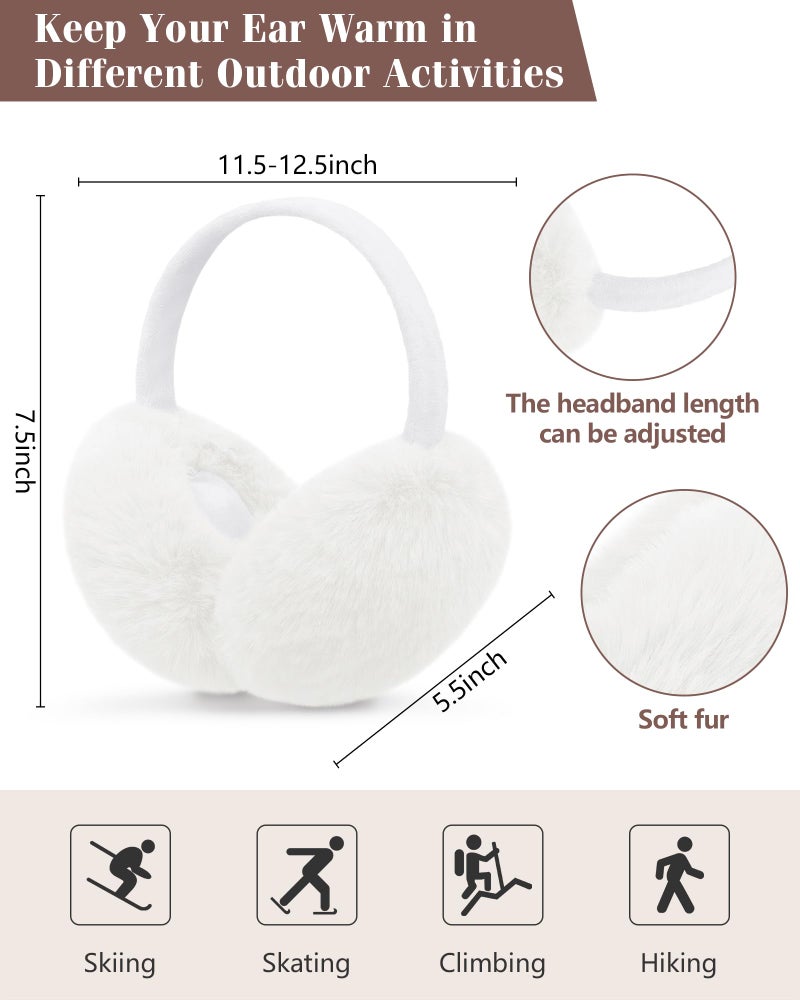 YSense Winter Earmuffs Ear Warmers for Women Fur Adjustable Foldable Ear Muffs Gloves White Earmuffs Gifts - Image 2